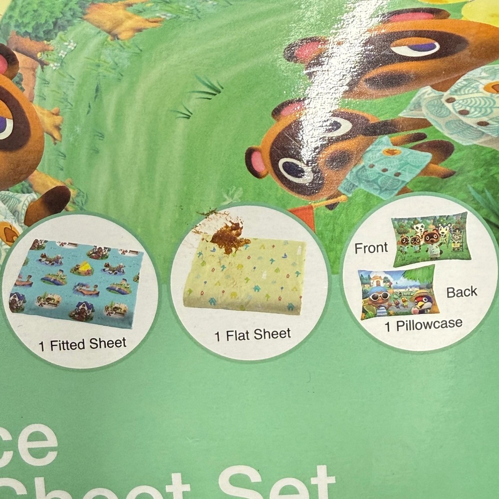 Animal Crossing New Horizons Twin Sheet Set 3pc Microfiber Happy Campers New - Picture 2 of 4